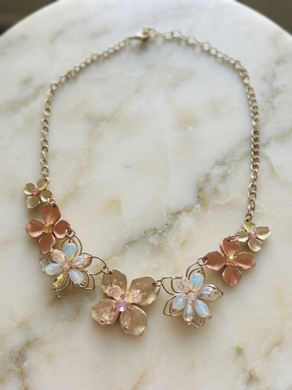 Macy's Rose Gold Floral Necklace with Opalescent Petals
